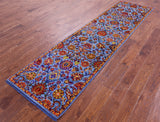 Blue Persian Tabriz Hand Knotted Wool & Silk Runner Rug - 2' 7" X 10' 2" - Golden Nile