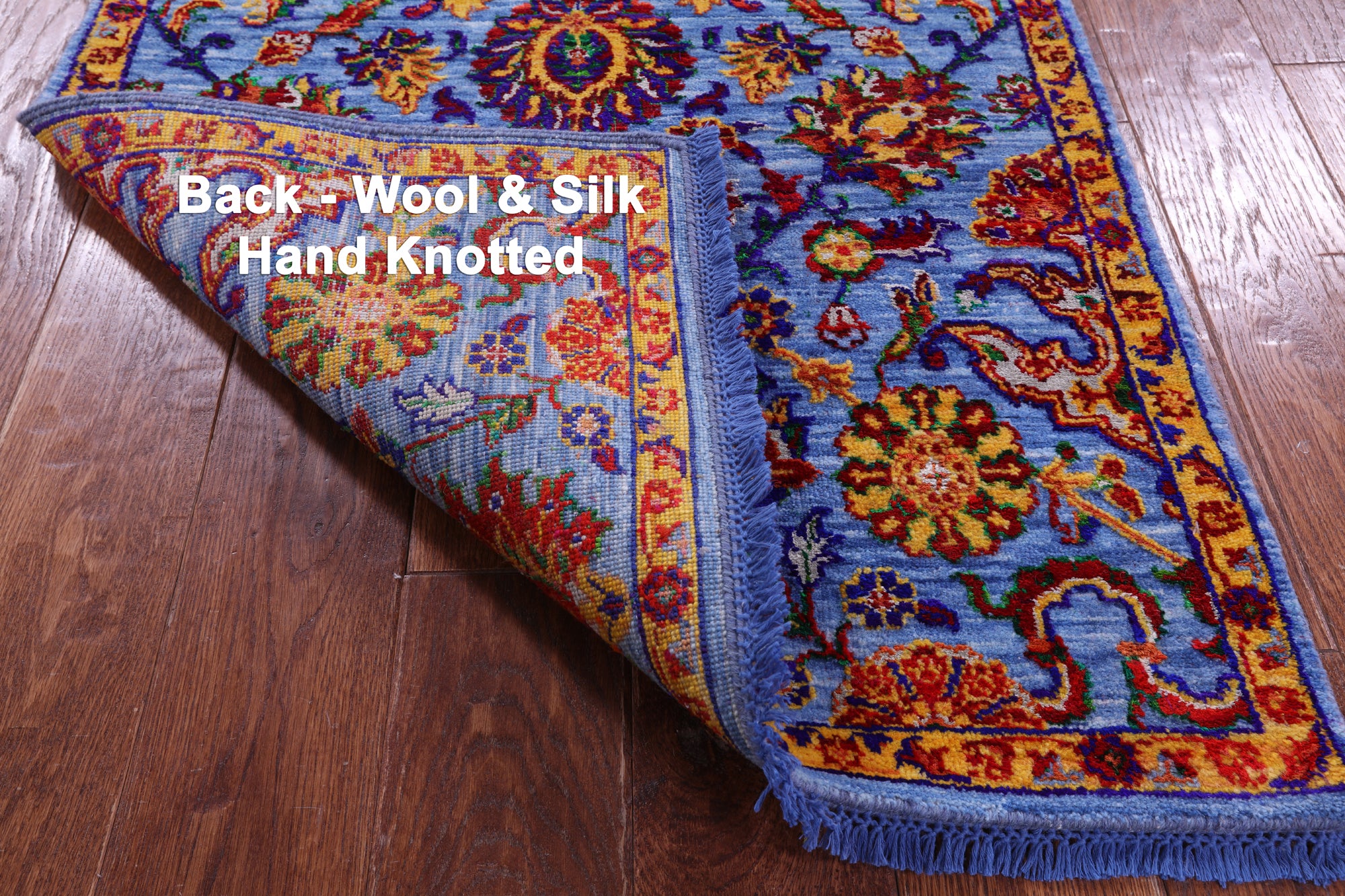 Blue Persian Tabriz Hand Knotted Wool & Silk Runner Rug - 2' 7" X 10' 2" - Golden Nile