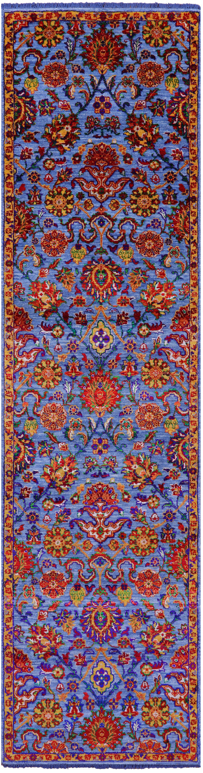 Blue Persian Tabriz Hand Knotted Wool & Silk Runner Rug - 2' 7" X 10' 2" - Golden Nile