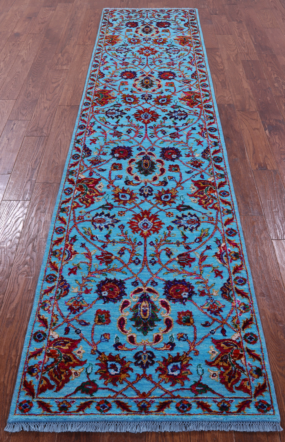 Blue Persian Tabriz Hand Knotted Wool & Silk Runner Rug - 2' 7" X 10' 10" - Golden Nile