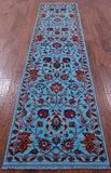 Blue Persian Tabriz Hand Knotted Wool & Silk Runner Rug - 2' 7" X 10' 10" - Golden Nile