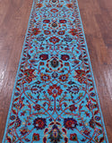 Blue Persian Tabriz Hand Knotted Wool & Silk Runner Rug - 2' 7" X 10' 10" - Golden Nile