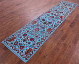 Blue Persian Tabriz Hand Knotted Wool & Silk Runner Rug - 2' 7" X 10' 10" - Golden Nile