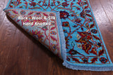 Blue Persian Tabriz Hand Knotted Wool & Silk Runner Rug - 2' 7" X 10' 10" - Golden Nile