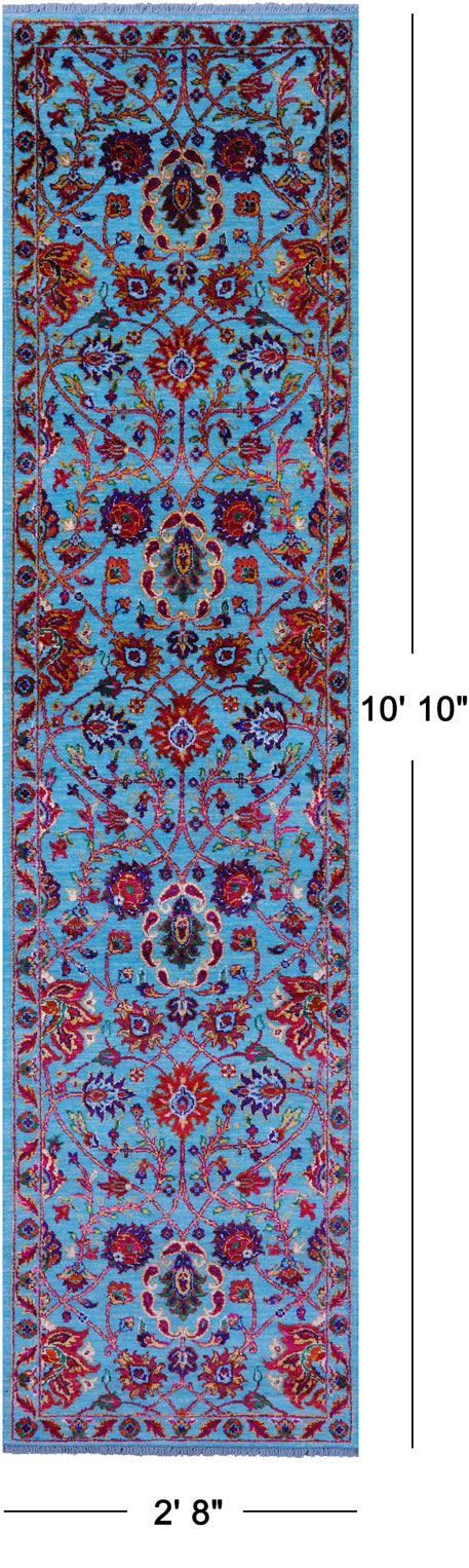 Blue Persian Tabriz Hand Knotted Wool & Silk Runner Rug - 2' 8" X 10' 10" - Golden Nile