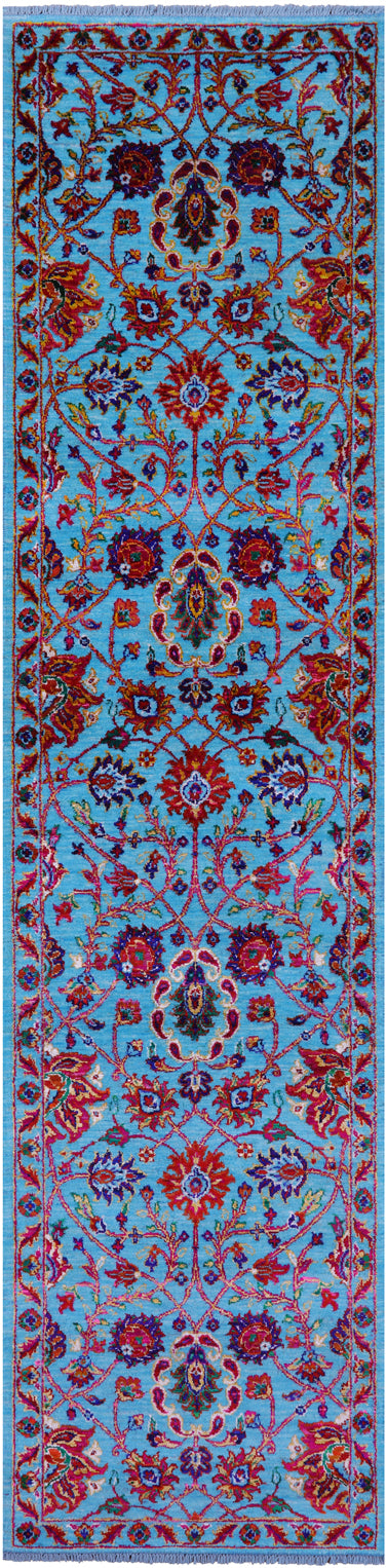 Blue Persian Tabriz Hand Knotted Wool & Silk Runner Rug - 2' 8" X 10' 10" - Golden Nile