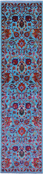 Blue Persian Tabriz Hand Knotted Wool & Silk Runner Rug - 2' 8" X 10' 10" - Golden Nile