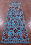 Blue Persian Tabriz Hand Knotted Wool & Silk Runner Rug - 2' 8" X 10' 10" - Golden Nile