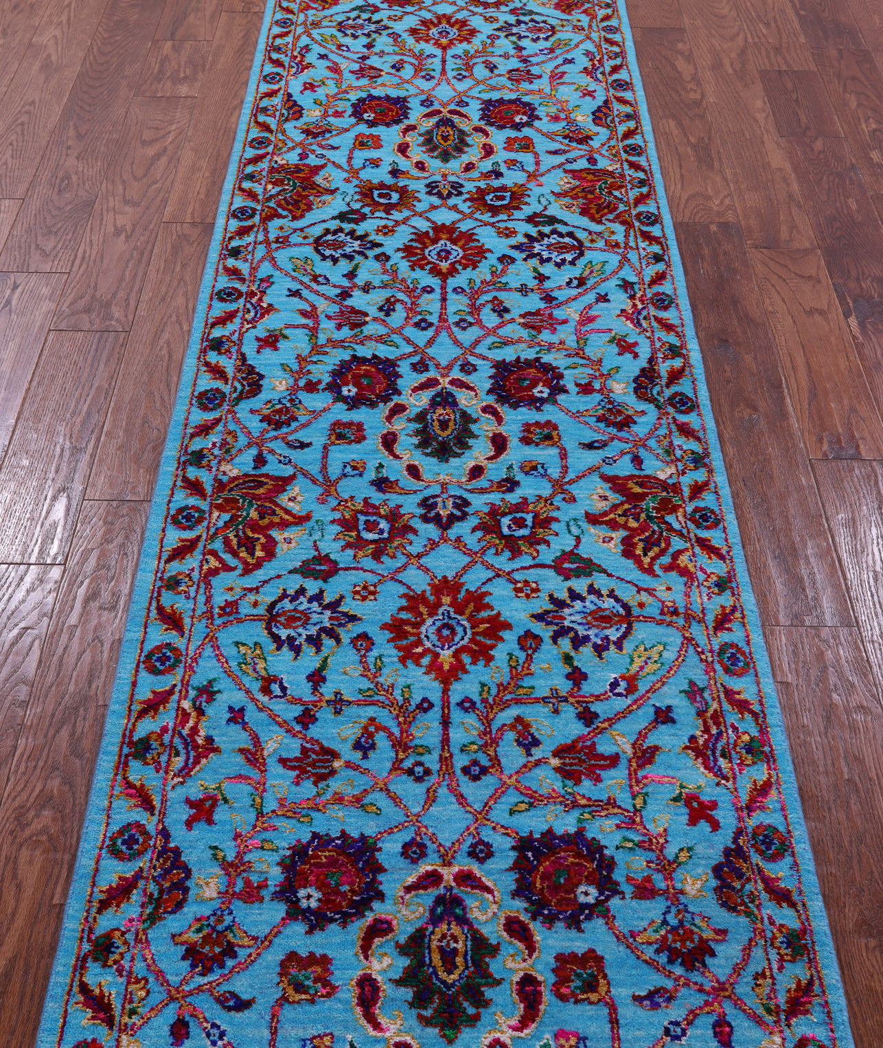 Blue Persian Tabriz Hand Knotted Wool & Silk Runner Rug - 2' 8" X 10' 10" - Golden Nile