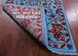 Blue Persian Tabriz Hand Knotted Wool & Silk Runner Rug - 2' 8" X 10' 10" - Golden Nile