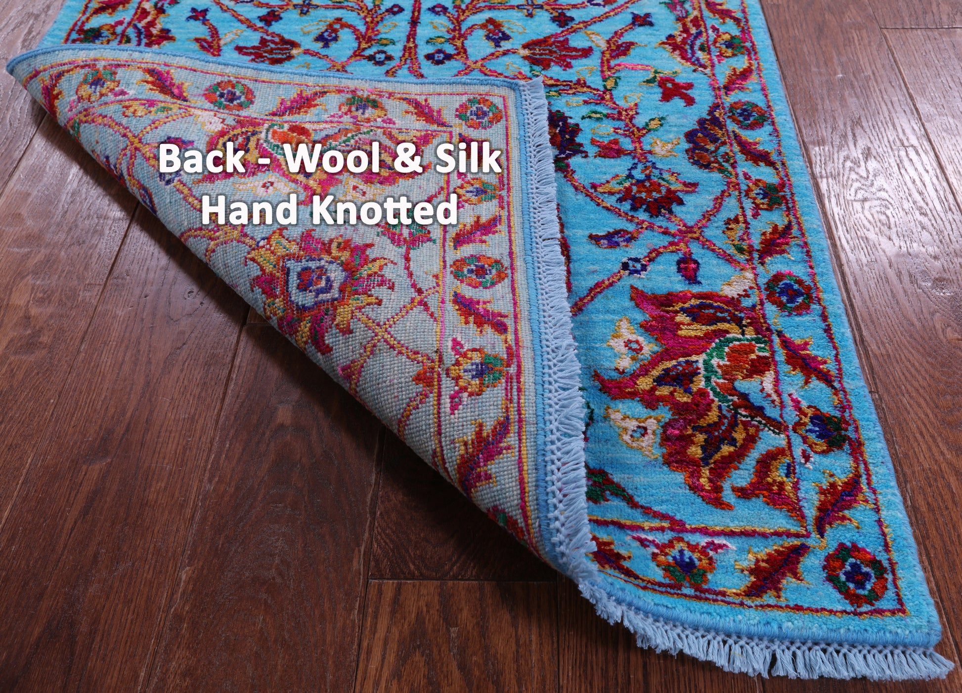 Blue Persian Tabriz Hand Knotted Wool & Silk Runner Rug - 2' 8" X 10' 10" - Golden Nile
