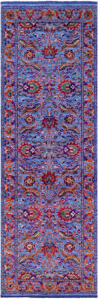 Blue Persian Tabriz Hand Knotted Wool & Silk Runner Rug - 2' 8" X 8' 0" - Golden Nile