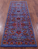 Blue Persian Tabriz Hand Knotted Wool & Silk Runner Rug - 2' 8" X 8' 0" - Golden Nile