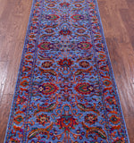 Blue Persian Tabriz Hand Knotted Wool & Silk Runner Rug - 2' 8" X 8' 0" - Golden Nile