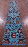 Blue Persian Tabriz Hand Knotted Wool & Silk Runner Rug - 2' 7" X 15' 0" - Golden Nile