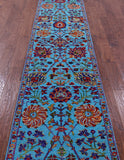 Blue Persian Tabriz Hand Knotted Wool & Silk Runner Rug - 2' 7" X 15' 0" - Golden Nile
