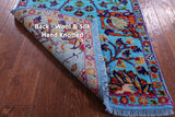 Blue Persian Tabriz Hand Knotted Wool & Silk Runner Rug - 2' 7" X 15' 0" - Golden Nile
