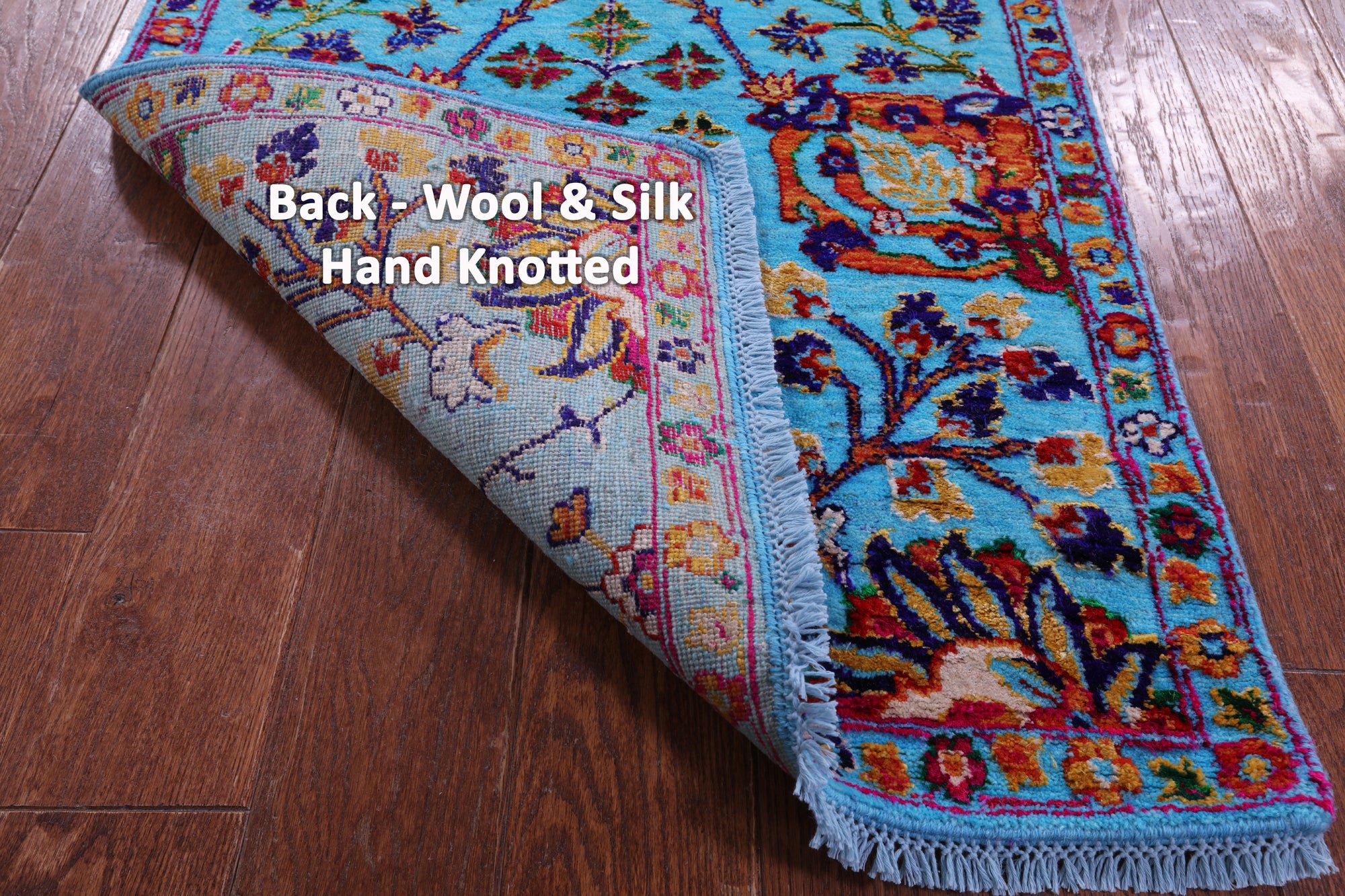 Blue Persian Tabriz Hand Knotted Wool & Silk Runner Rug - 2' 7" X 15' 0" - Golden Nile