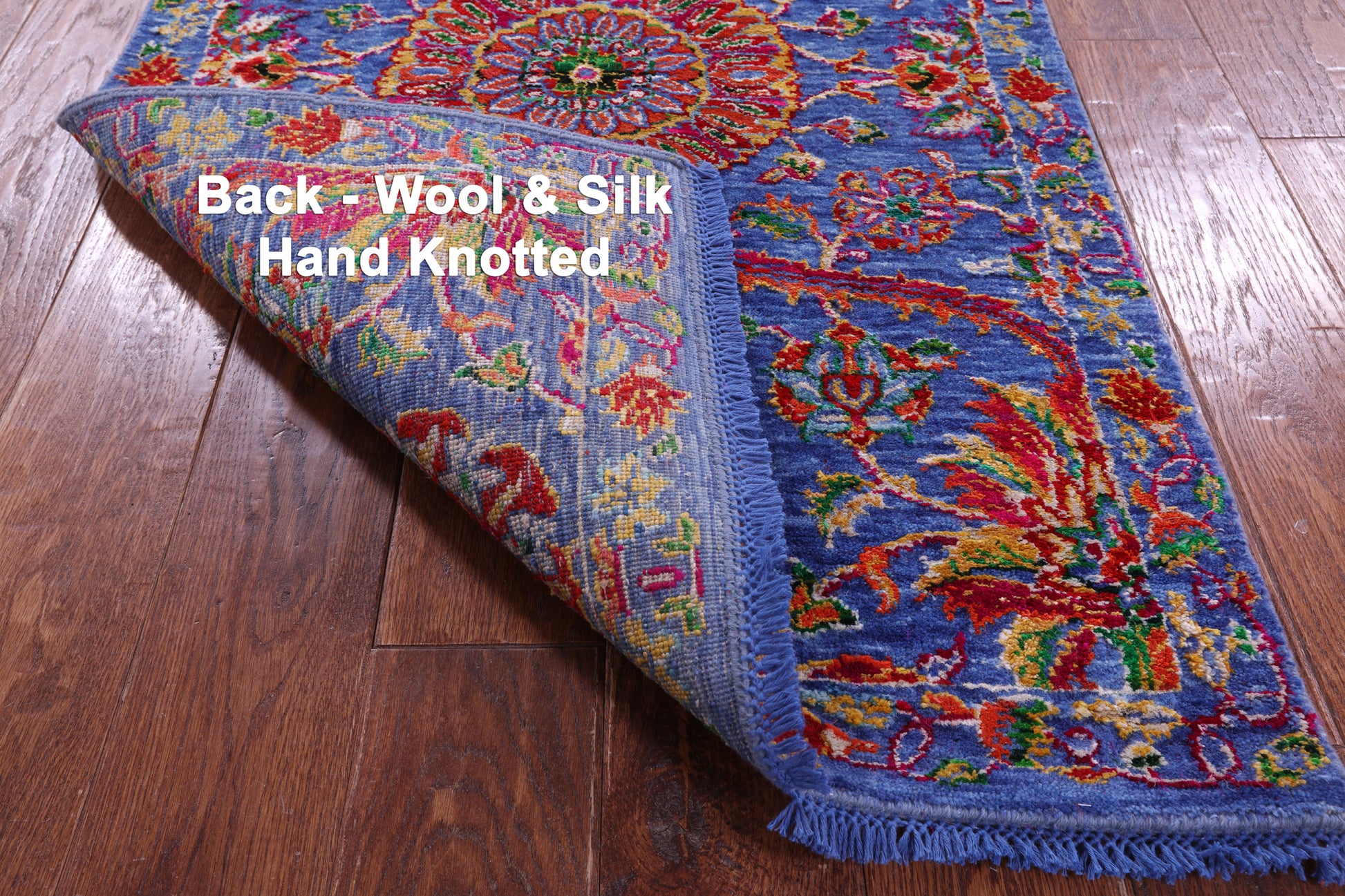 Blue Persian Tabriz Hand Knotted Wool & Silk Runner Rug - 2' 7" X 9' 11" - Golden Nile