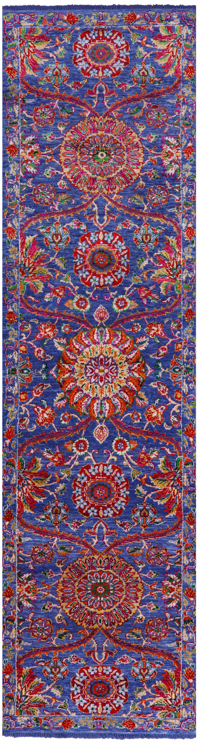 Blue Persian Tabriz Handmade Wool & Silk Runner Rug - 2' 7" X 9' 11" - Golden Nile