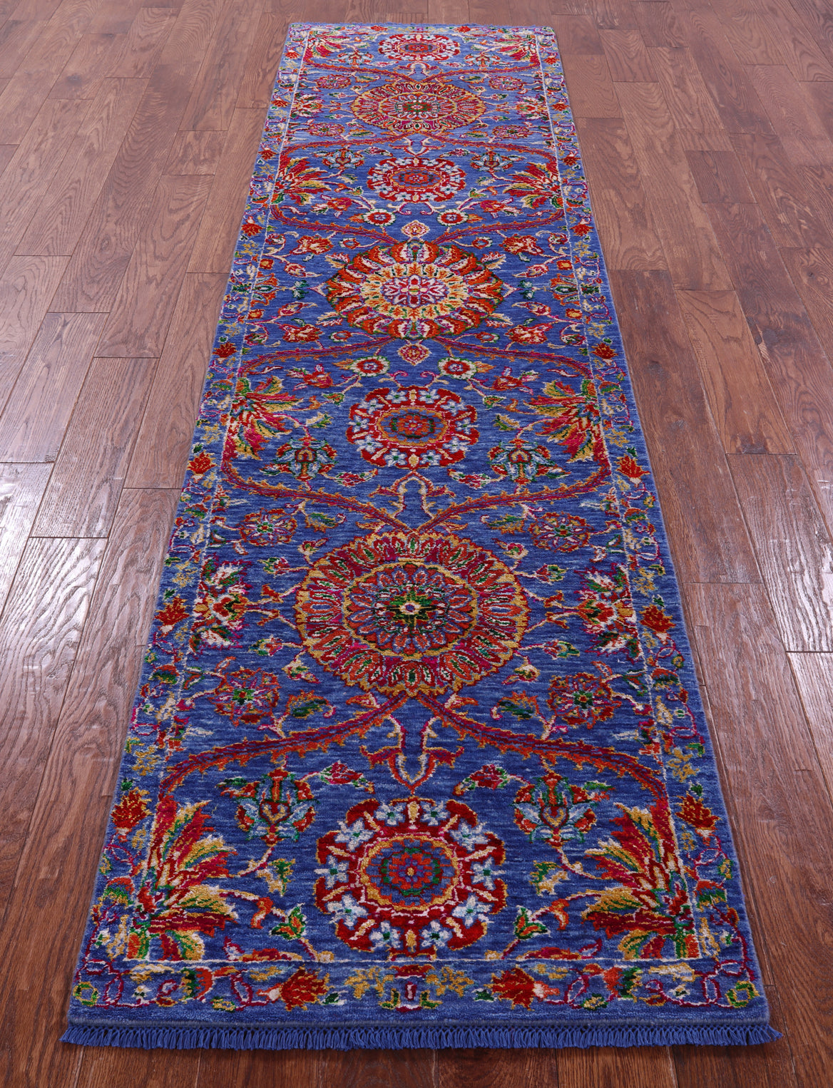 Blue Persian Tabriz Handmade Wool & Silk Runner Rug - 2' 7" X 9' 11" - Golden Nile