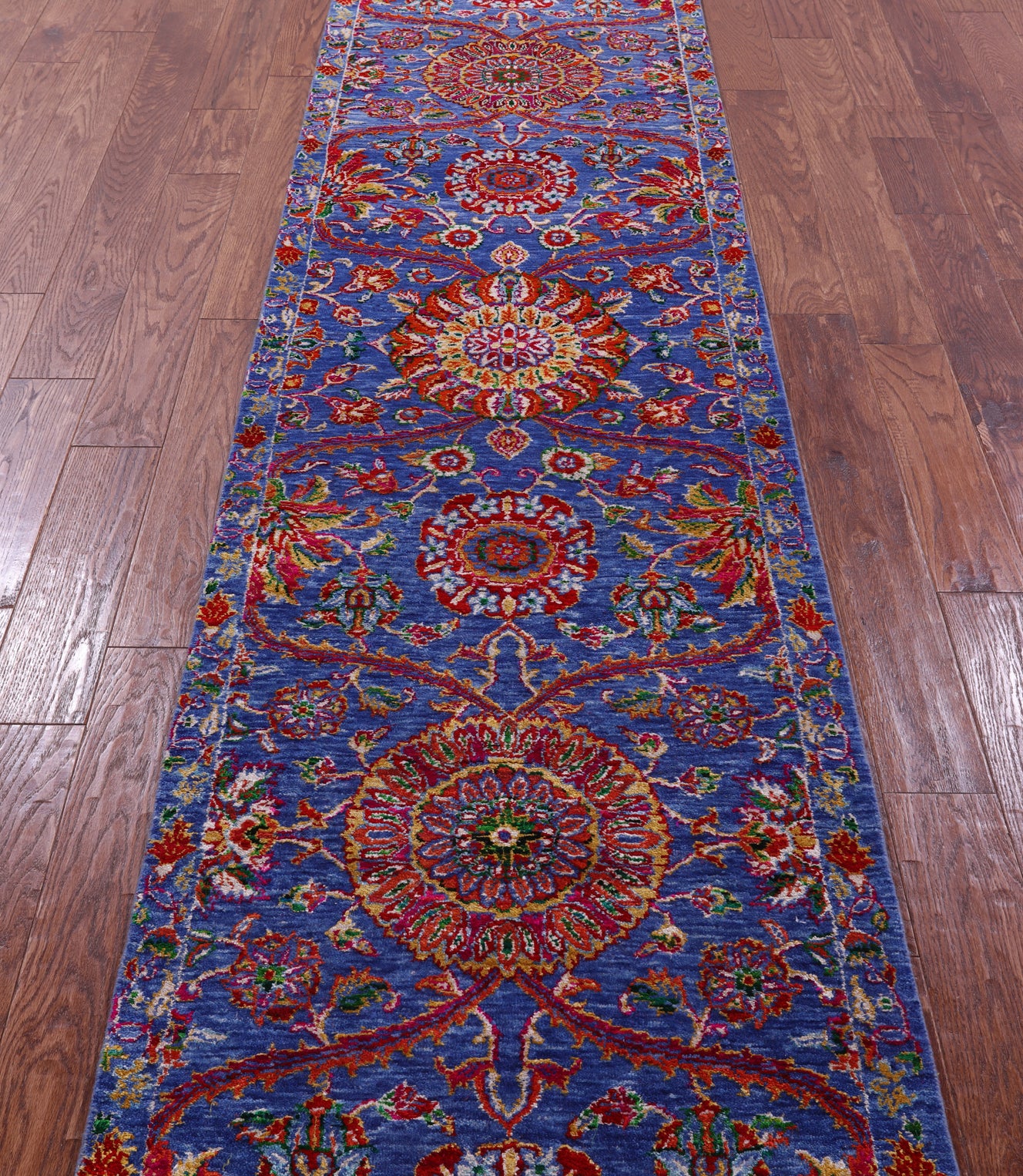 Blue Persian Tabriz Handmade Wool & Silk Runner Rug - 2' 7" X 9' 11" - Golden Nile