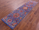 Blue Persian Tabriz Handmade Wool & Silk Runner Rug - 2' 7" X 9' 11" - Golden Nile