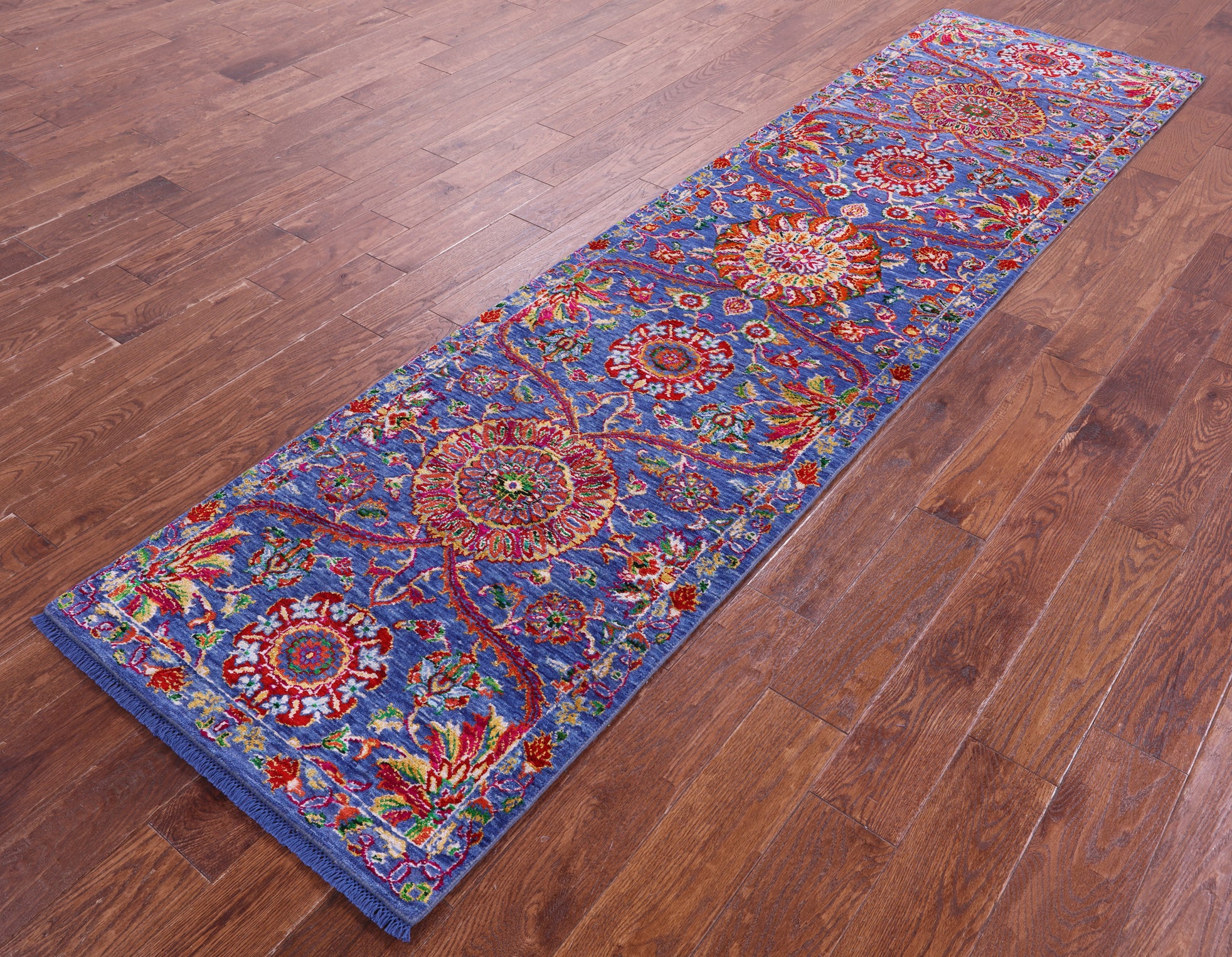 Blue Persian Tabriz Handmade Wool & Silk Runner Rug - 2' 7" X 9' 11" - Golden Nile