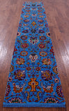 Blue Persian Tabriz Hand Knotted Wool & Silk Runner Rug - 2' 7" X 12' 6" - Golden Nile