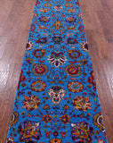 Blue Persian Tabriz Hand Knotted Wool & Silk Runner Rug - 2' 7" X 12' 6" - Golden Nile