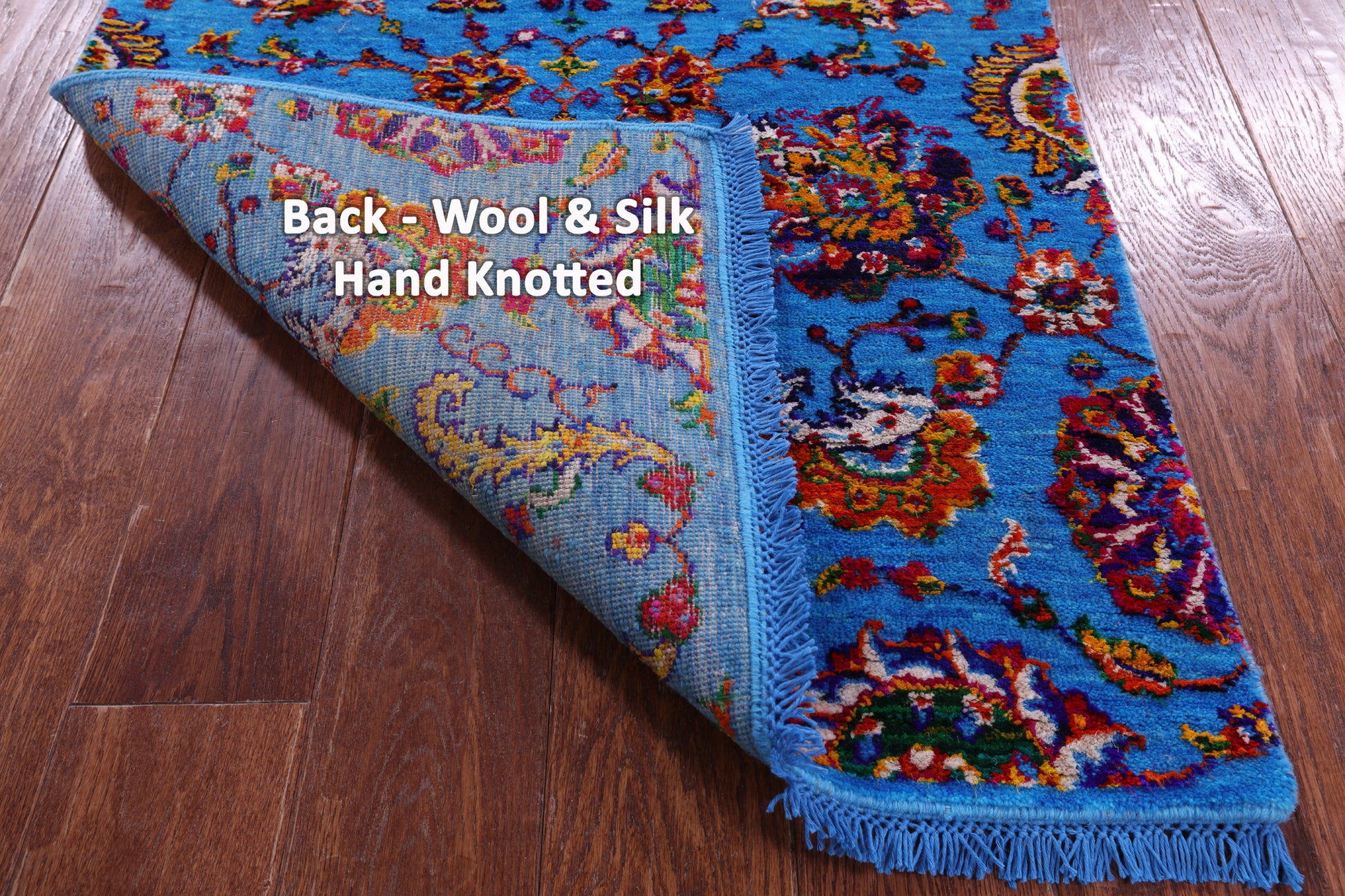 Blue Persian Tabriz Hand Knotted Wool & Silk Runner Rug - 2' 7" X 12' 6" - Golden Nile