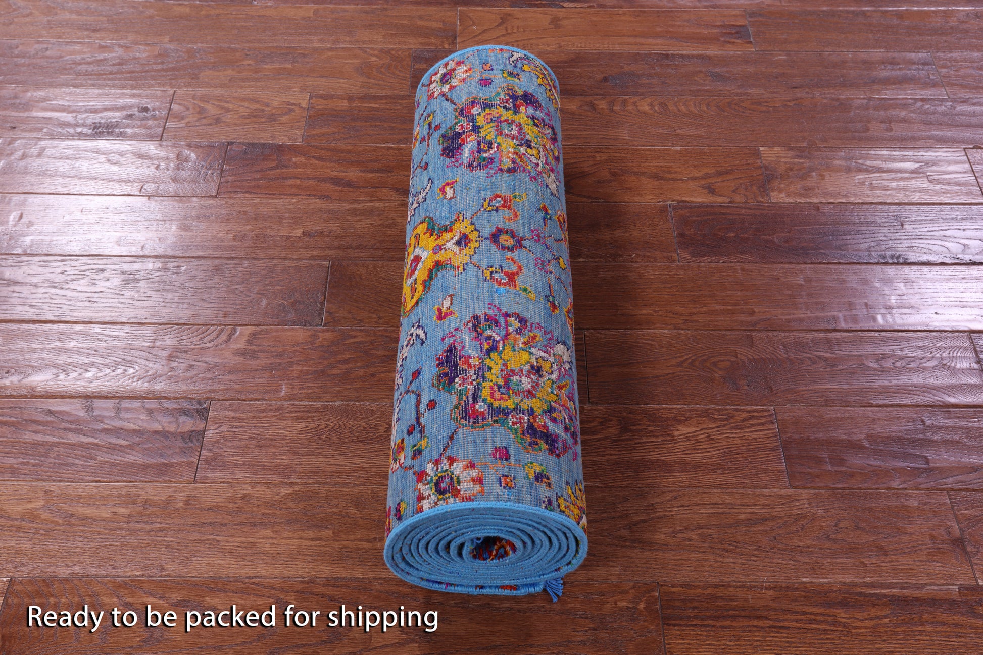 Blue Persian Tabriz Hand Knotted Wool & Silk Runner Rug - 2' 7" X 12' 6" - Golden Nile