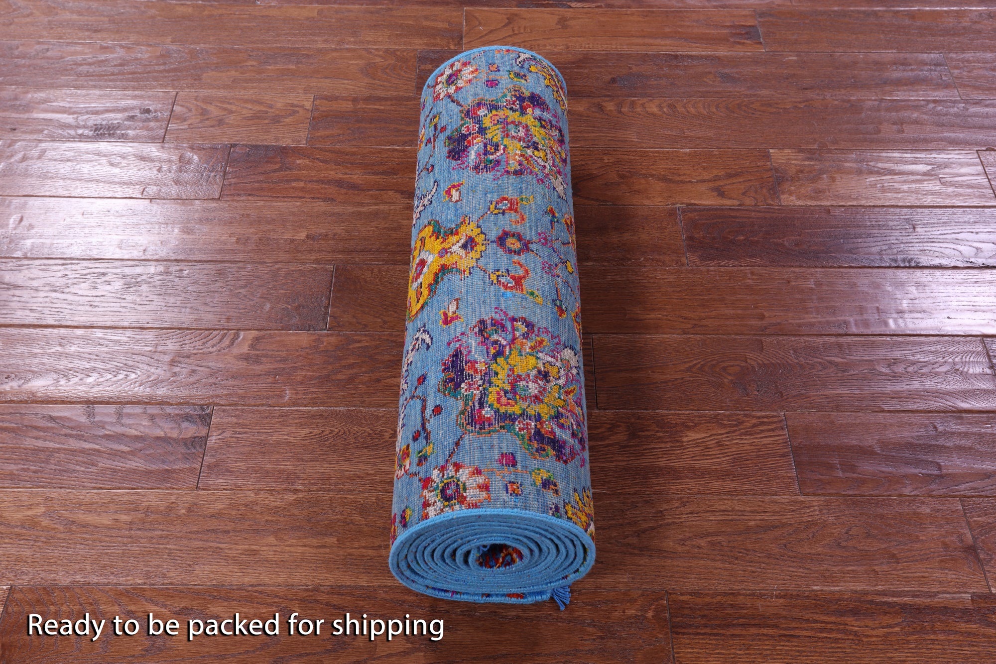 Blue Persian Tabriz Hand Knotted Wool & Silk Runner Rug - 2' 7" X 12' 6" - Golden Nile