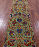 Green Tabriz Hand Knotted Wool & Silk Runner Rug - 2' 6" X 11' 10" - Golden Nile