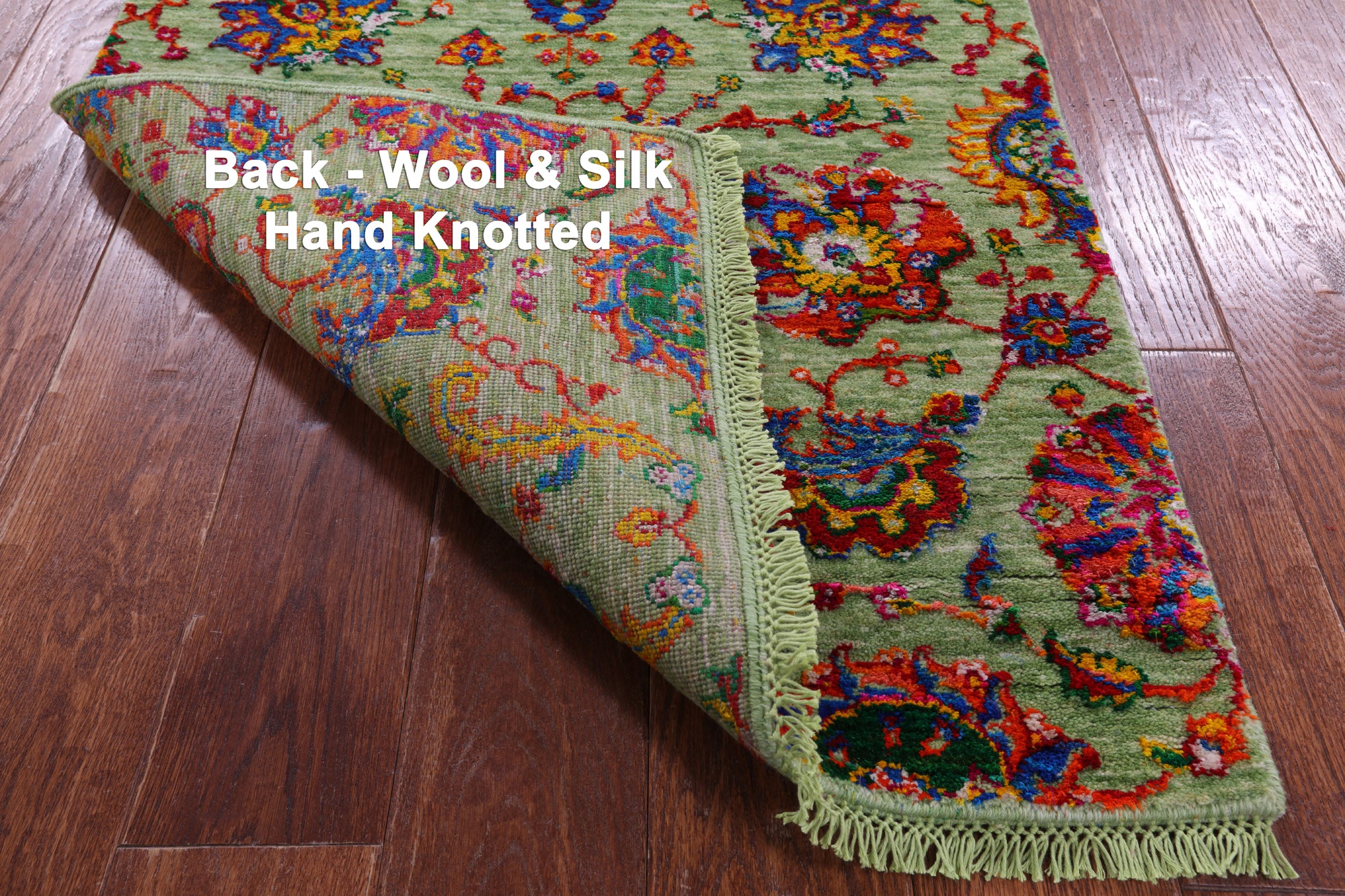 Green Tabriz Hand Knotted Wool & Silk Runner Rug - 2' 6" X 11' 10" - Golden Nile
