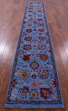Blue Persian Tabriz Handmade Wool & Silk Runner Rug - 2' 6" X 14' 0" - Golden Nile