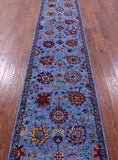 Blue Persian Tabriz Handmade Wool & Silk Runner Rug - 2' 6" X 14' 0" - Golden Nile