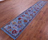 Blue Persian Tabriz Handmade Wool & Silk Runner Rug - 2' 6" X 14' 0" - Golden Nile