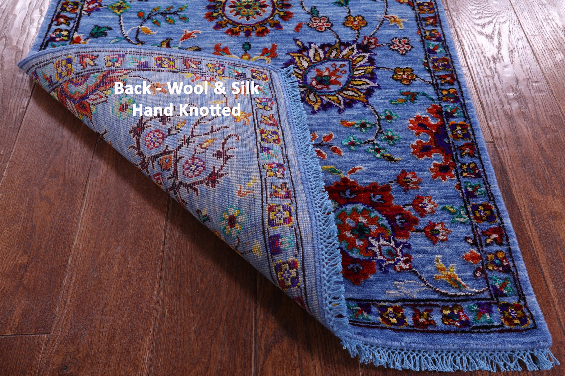 Blue Persian Tabriz Handmade Wool & Silk Runner Rug - 2' 6" X 14' 0" - Golden Nile