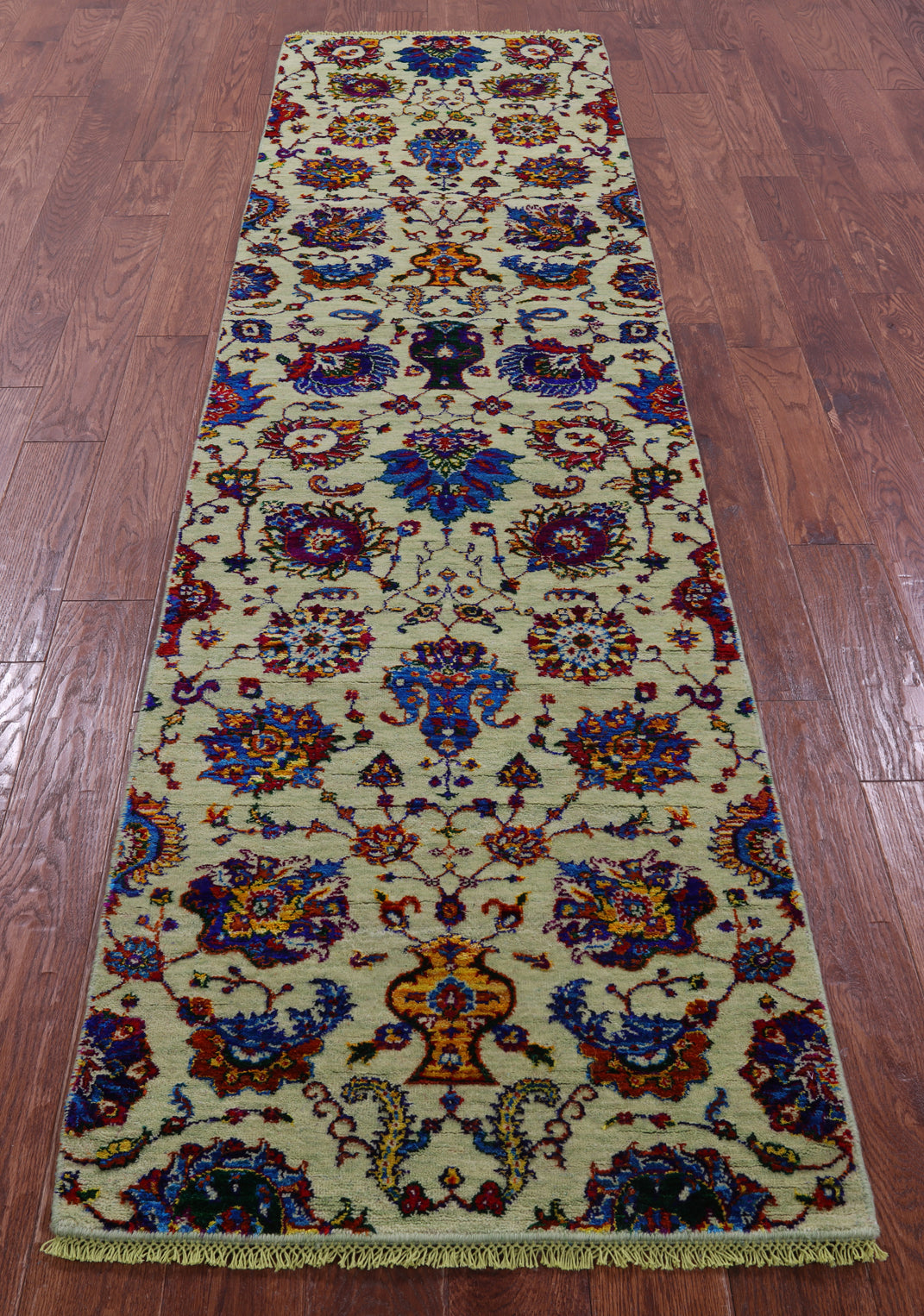 Green Persian Tabriz Hand Knotted Wool & Silk Runner Rug - 2' 7" X 9' 10" - Golden Nile