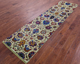 Green Persian Tabriz Hand Knotted Wool & Silk Runner Rug - 2' 7" X 9' 10" - Golden Nile
