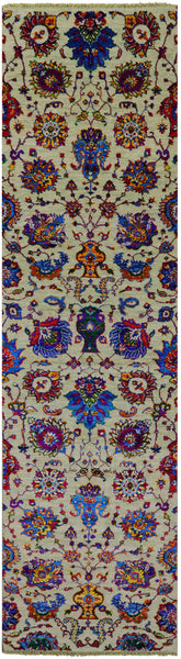 Green Persian Tabriz Hand Knotted Wool & Silk Runner Rug - 2' 7" X 9' 10" - Golden Nile