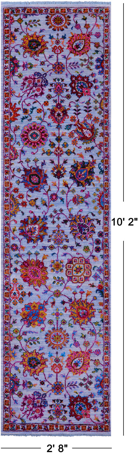 Blue Persian Tabriz Hand Knotted Wool & Silk Runner Rug - 2' 8" X 10' 2" - Golden Nile