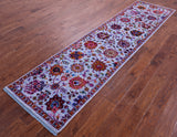 Blue Persian Tabriz Hand Knotted Wool & Silk Runner Rug - 2' 8" X 10' 2" - Golden Nile
