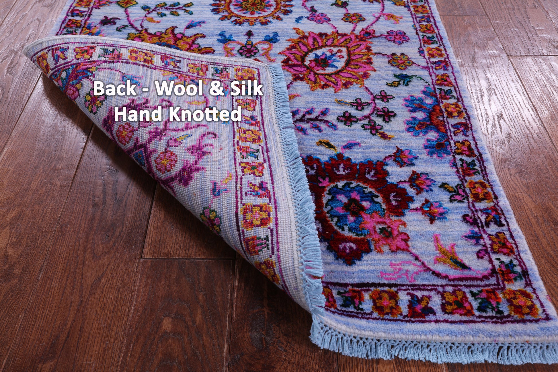 Blue Persian Tabriz Hand Knotted Wool & Silk Runner Rug - 2' 8" X 10' 2" - Golden Nile