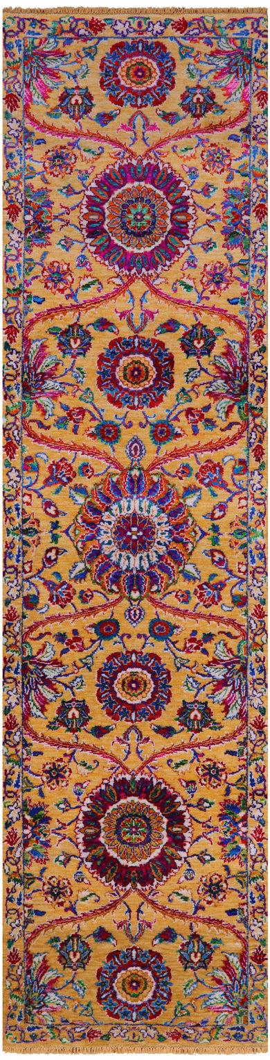 Persian Tabriz Handmade Wool & Silk Runner Rug - 2' 6" X 10' 1" - Golden Nile