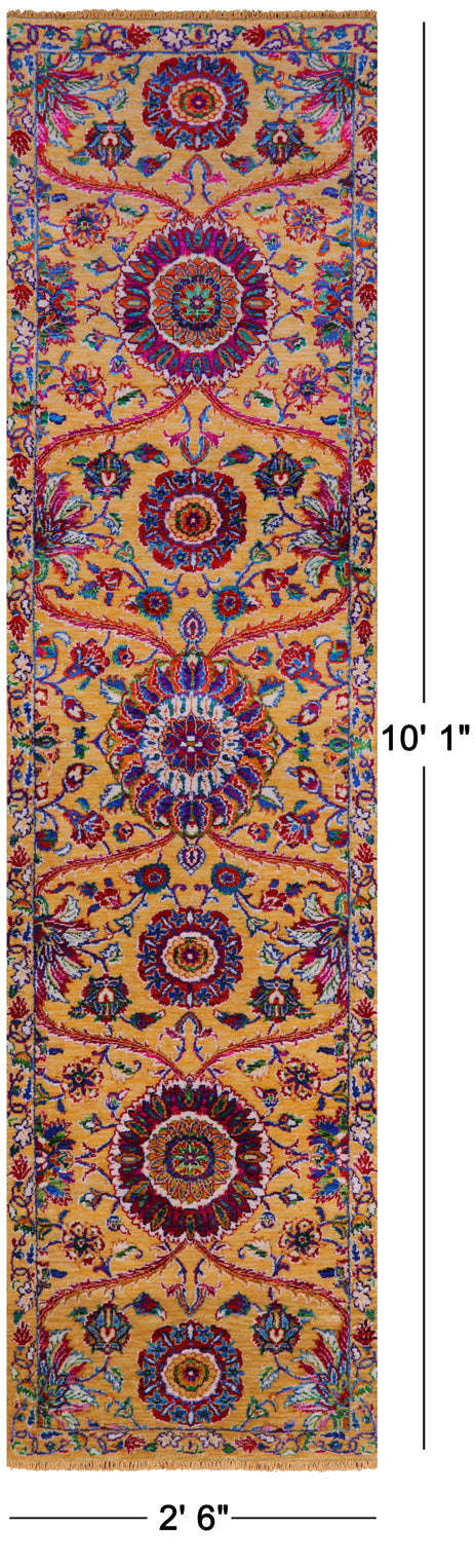 Persian Tabriz Handmade Wool & Silk Runner Rug - 2' 6" X 10' 1" - Golden Nile