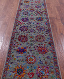 Grey Persian Tabriz Hand Knotted Wool & Silk Runner Rug - 2' 7" X 11' 11" - Golden Nile