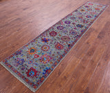 Grey Persian Tabriz Hand Knotted Wool & Silk Runner Rug - 2' 7" X 11' 11" - Golden Nile