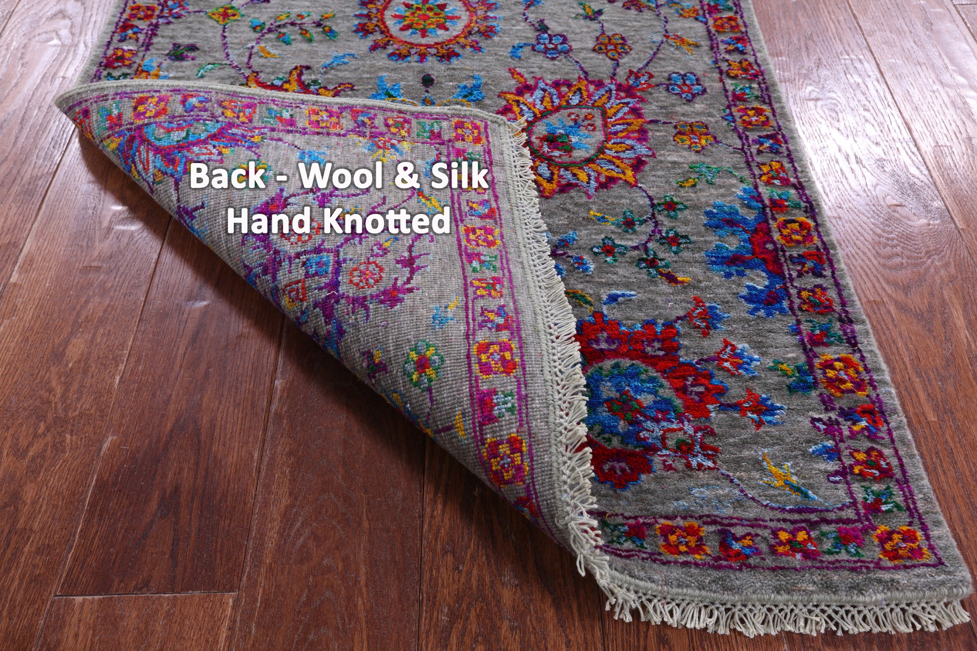Grey Persian Tabriz Hand Knotted Wool & Silk Runner Rug - 2' 7" X 11' 11" - Golden Nile